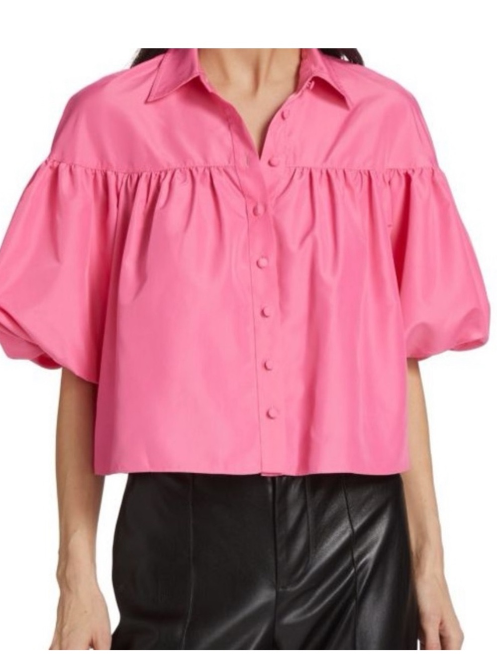 10 Crosby Derek Lam Bright Pink Puff-Sleeve Button-Front Shirt